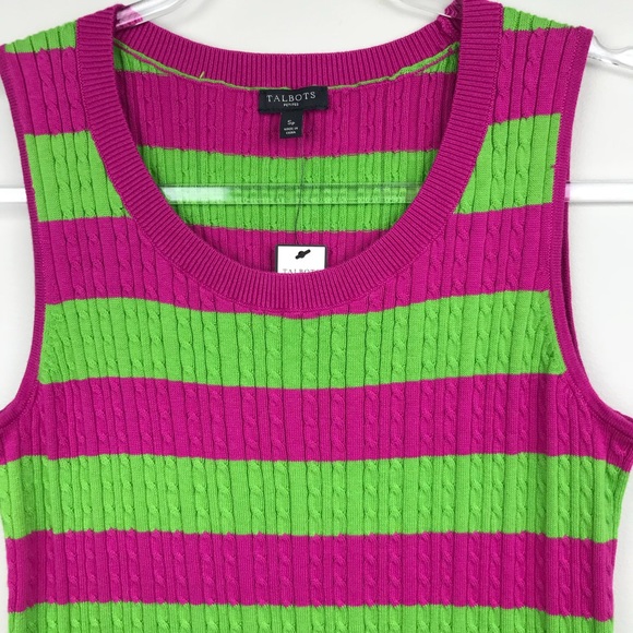 Talbots PS Pink and Green Striped Sleeveless Shell Top Petite Small - Picture 2 of 6